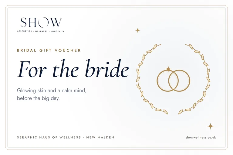 SHOW bridal gift voucher card: white with gold rings and leaves